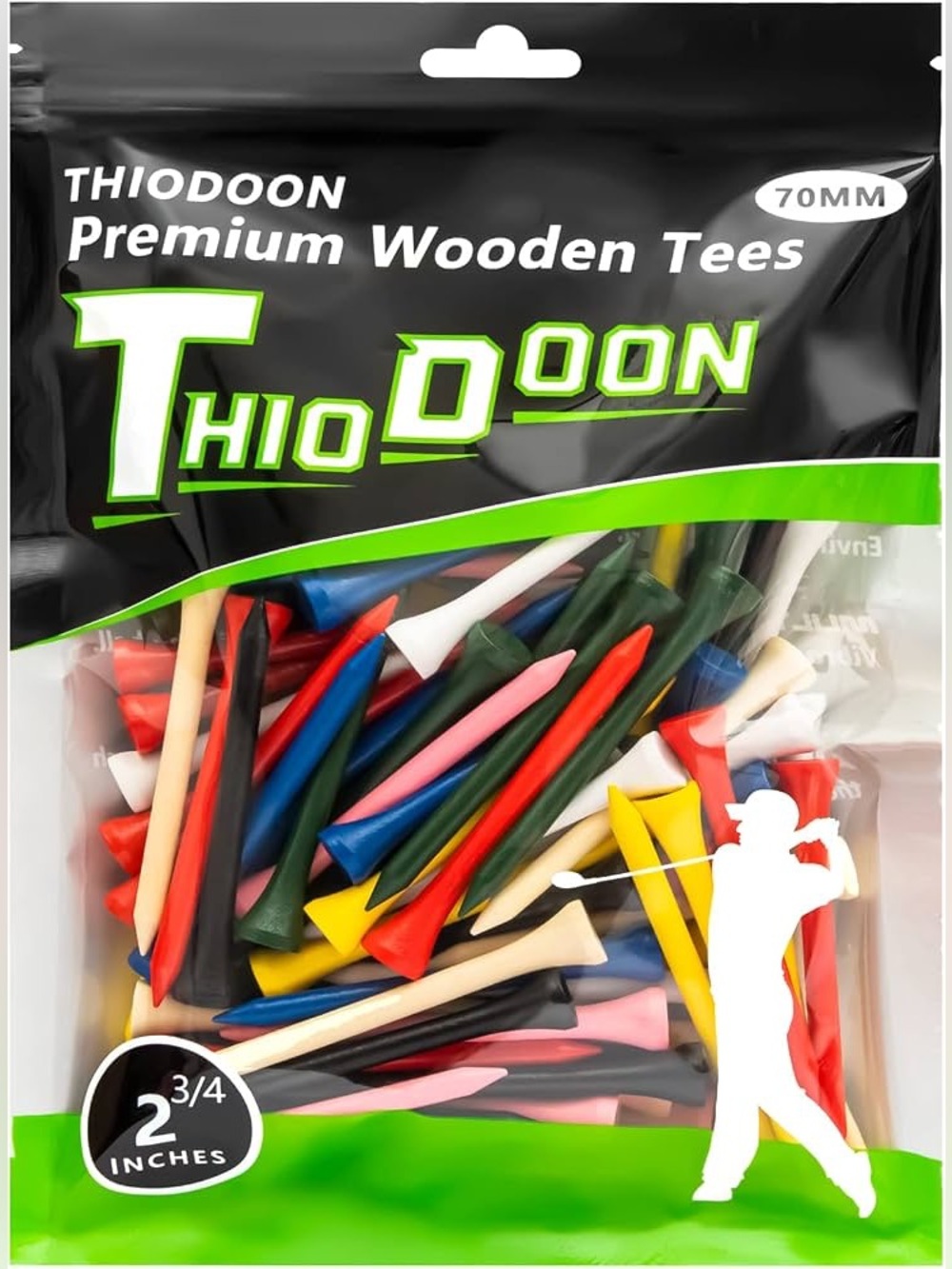 Thiodoon Professional 2 3/4 Wooden Golf Tees - Multicolor (70mm) 100 pk